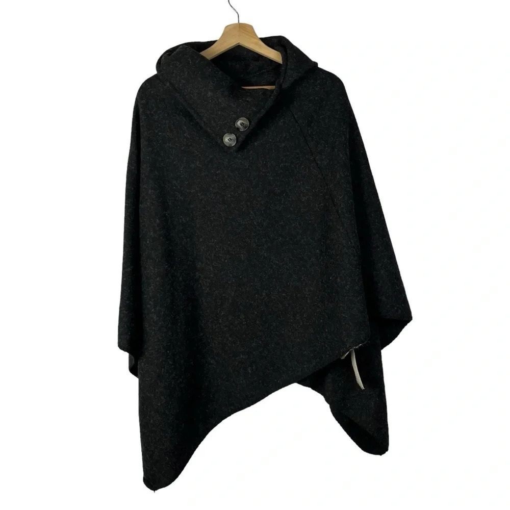 Boutique 2Chic Dark Gray Turtle Button Poncho Sweater L